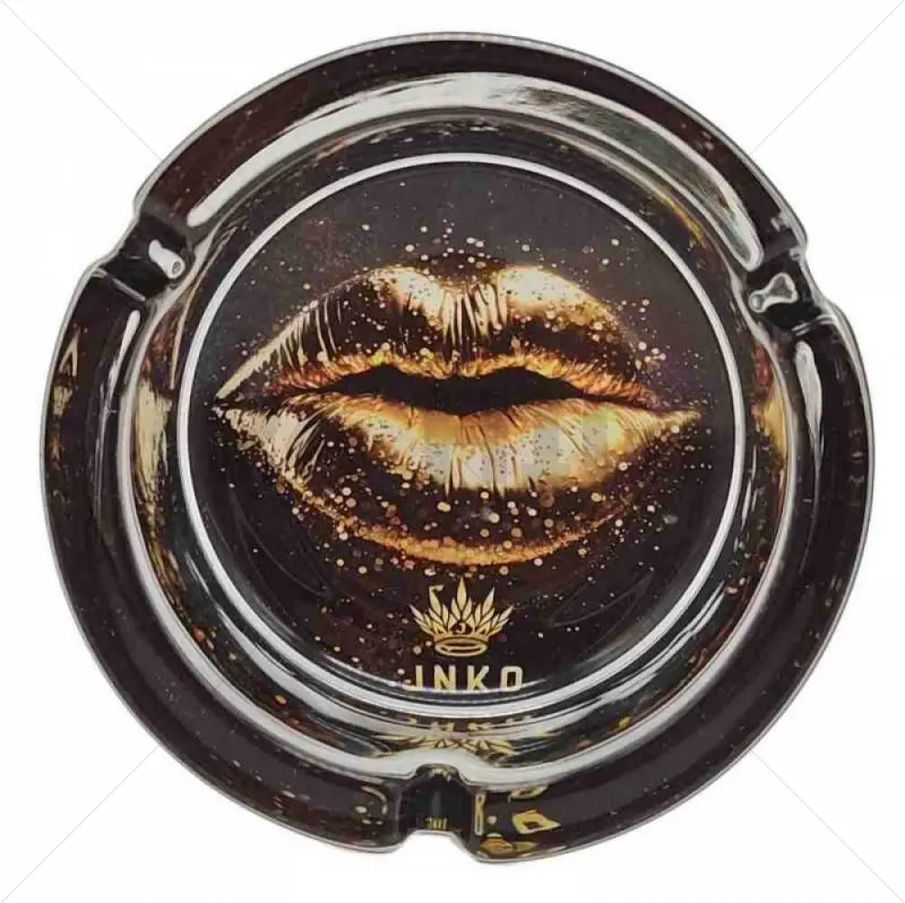 Ashtray Round Glass 10cm | Luxury Art Series | Design 3 | Golden Lips