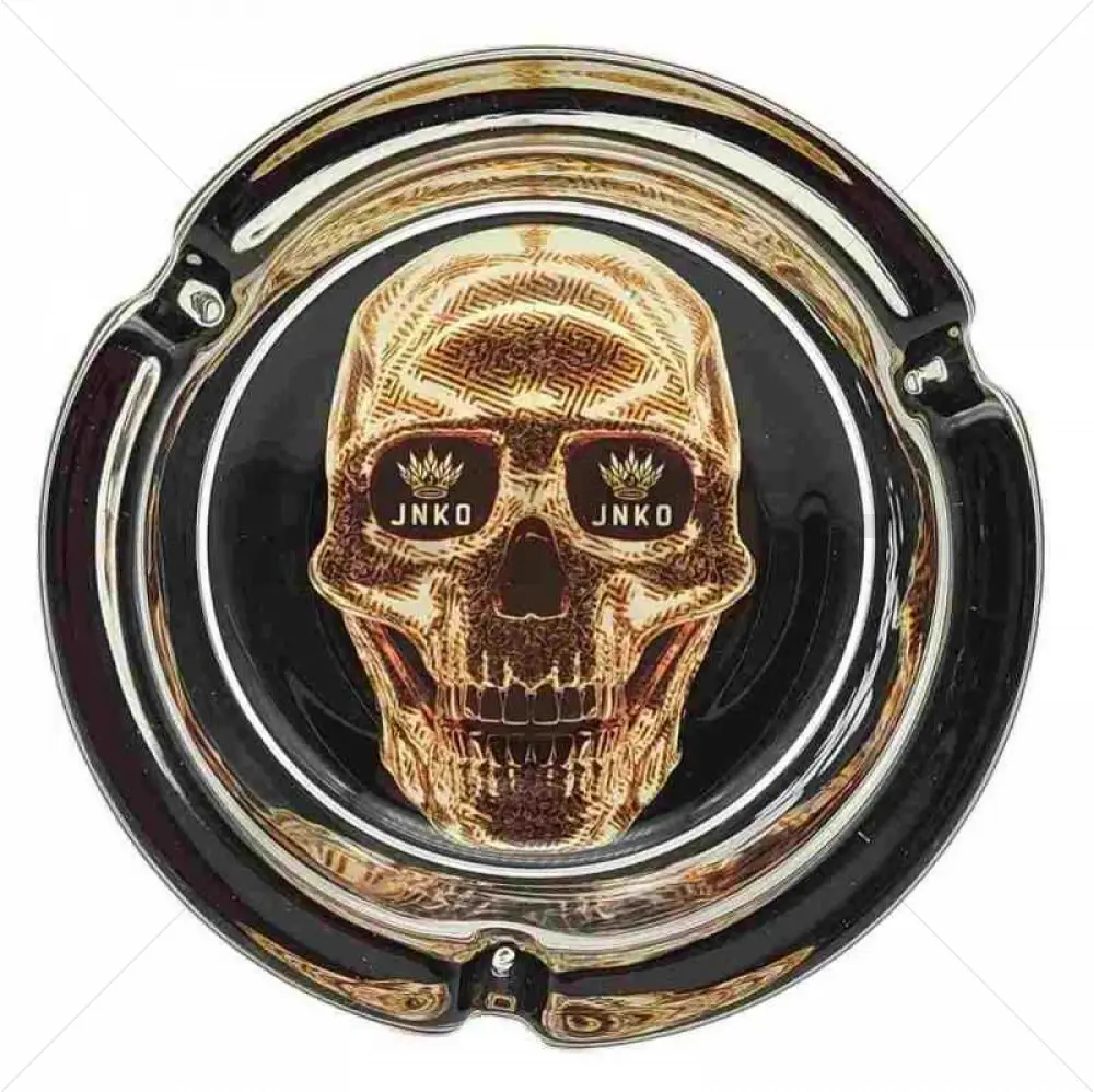 Asbak Rond Glas 10cm | Luxury Art Serie | Design 4 | Golden Skull 1