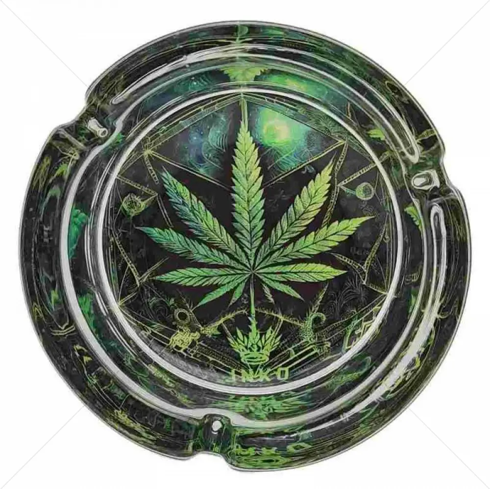 Ashtray Round Glass 10cm | Psychedelic Series | Design 5 | Cannabis Leaf 1